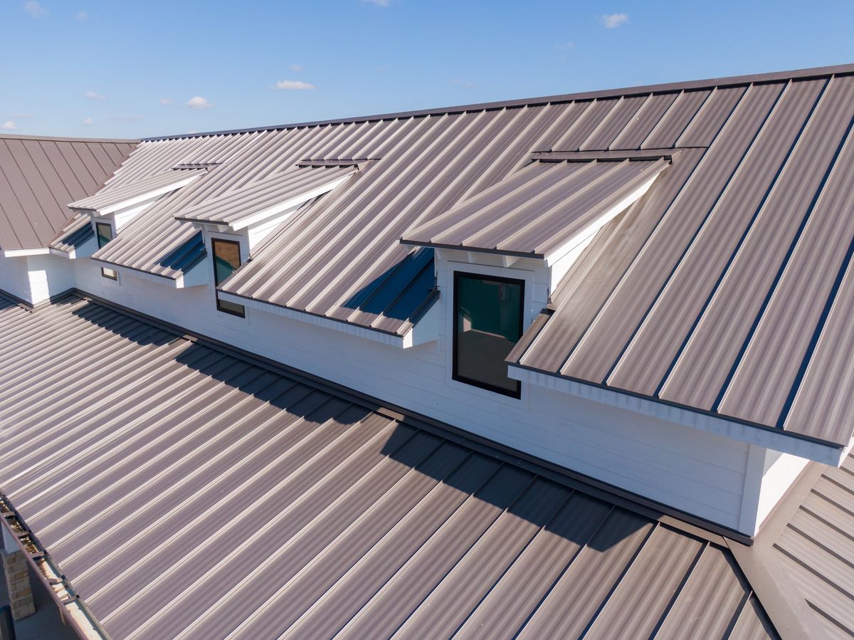 Close-up detail of metal roofing panels ready for takeoff and quoting